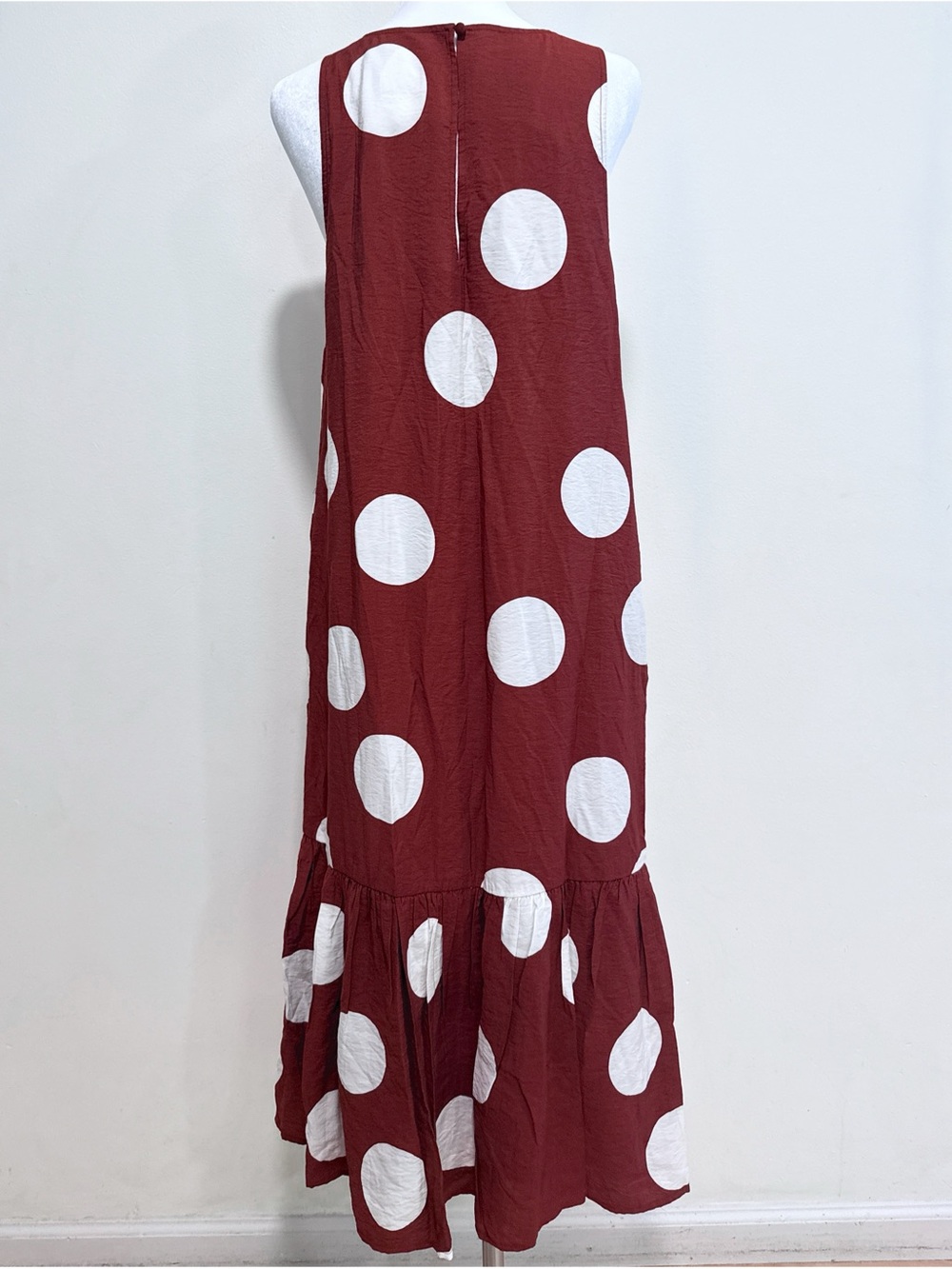 Anthropologie Michaela Flounced Polka Dot Midi Dress Brown Size Medium - Picture 6 of 10